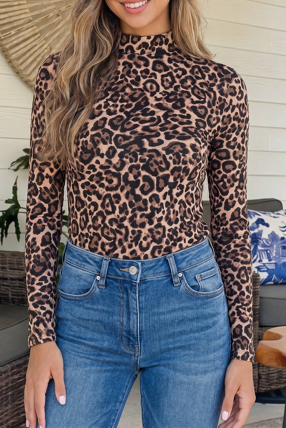 Leopard Long Sleeve Mock Neck