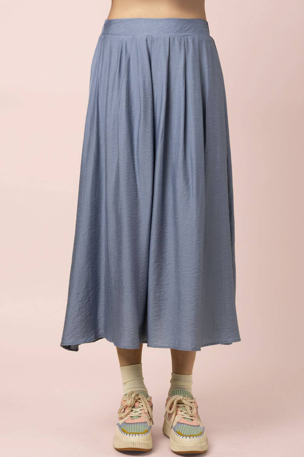 NT12643SET-Pleated Bubble Blouse Top & Midi Skirt Set