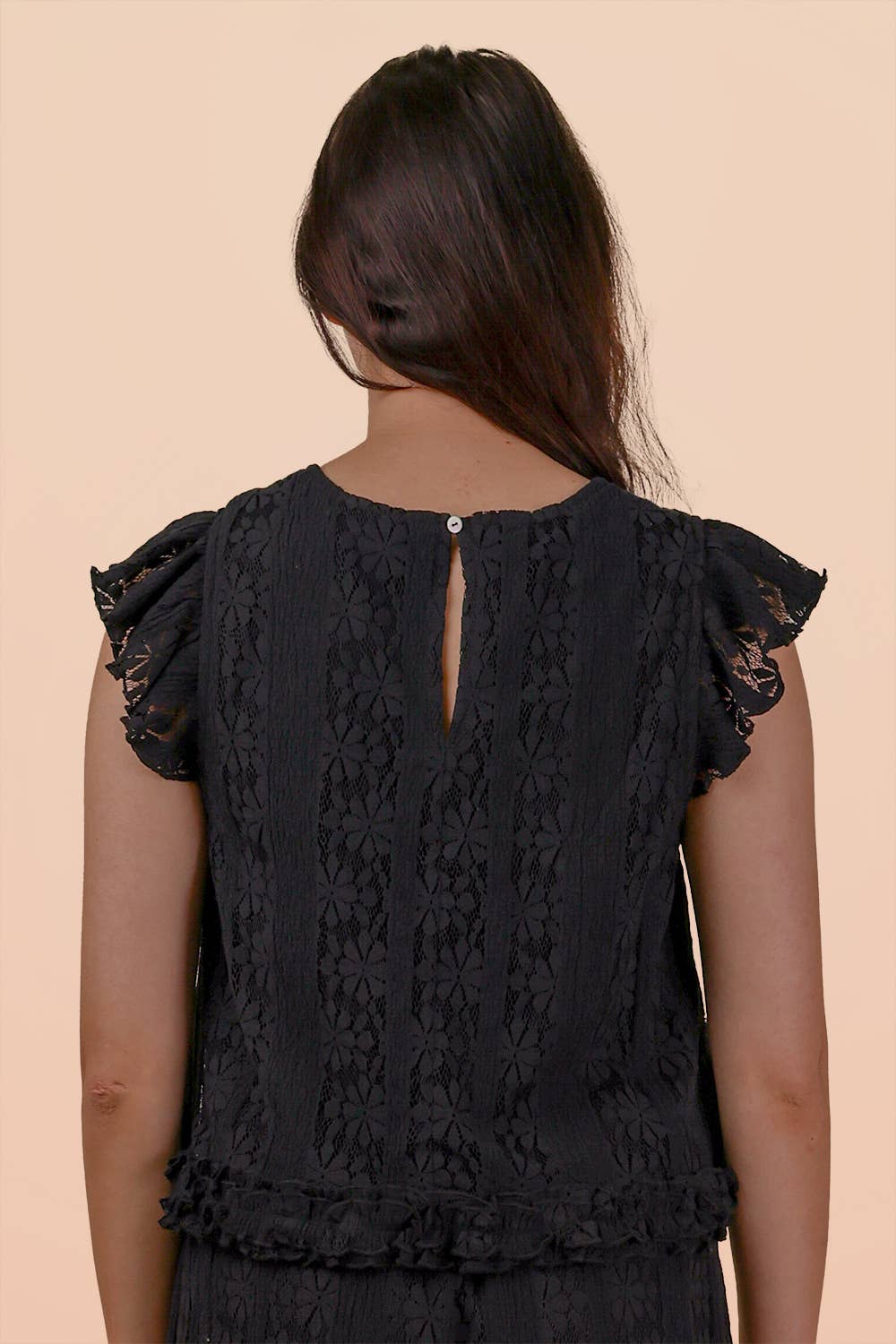 NT12510-Shoulder Ruffle Detail Lace Top