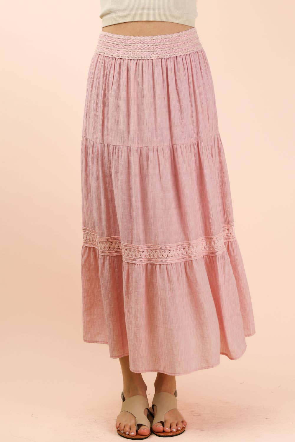 NS50200-Tiered Layers Solid Woven Mini Dress W/ Lace Trim