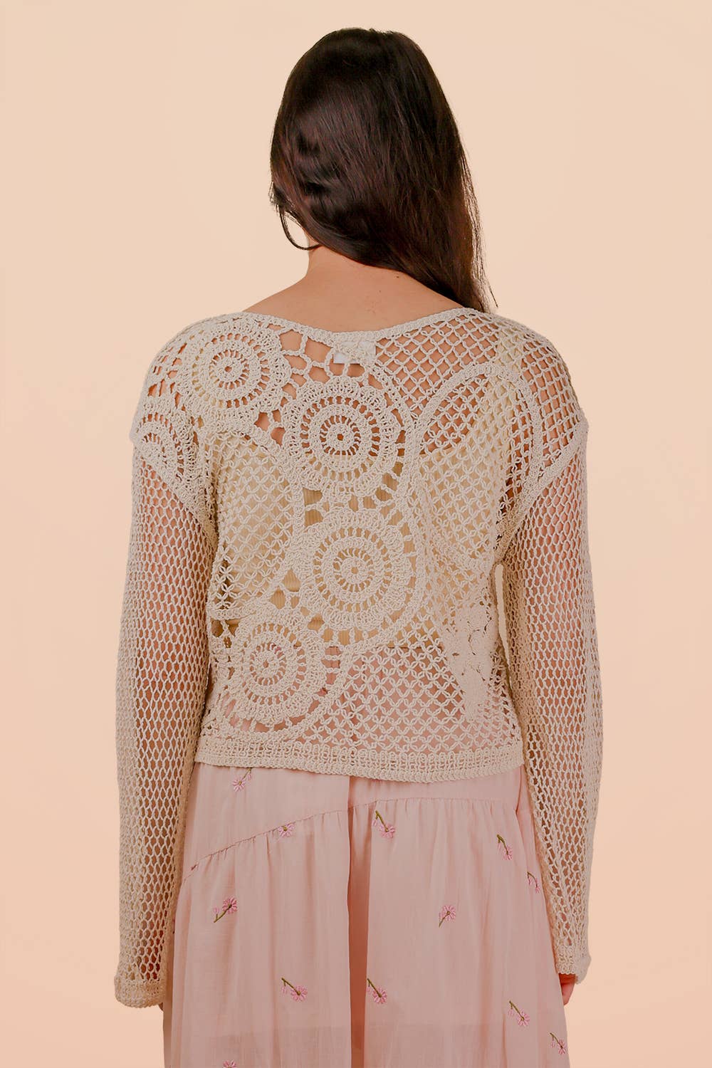 NT12142-Crochet Long Sleeve Knit Top