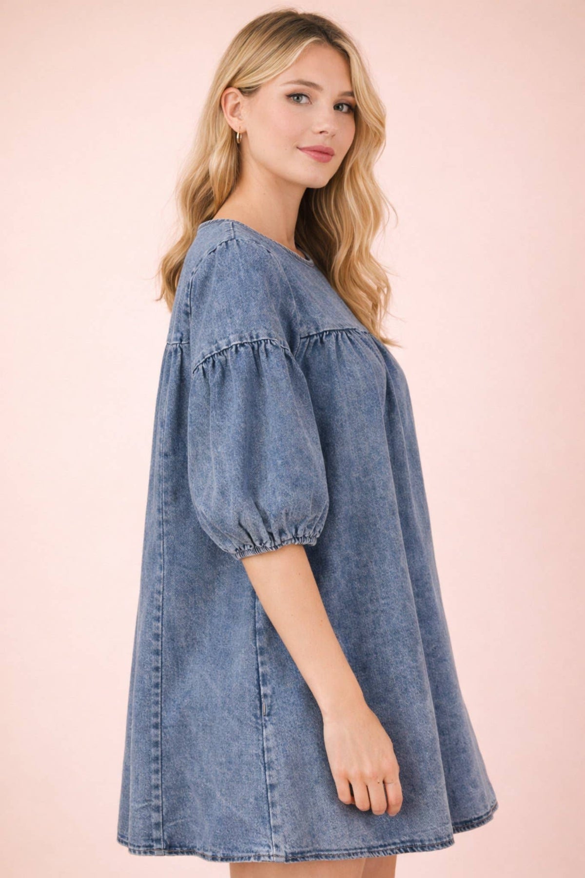 ND32015-Washed Denim Casual Mini Dress
