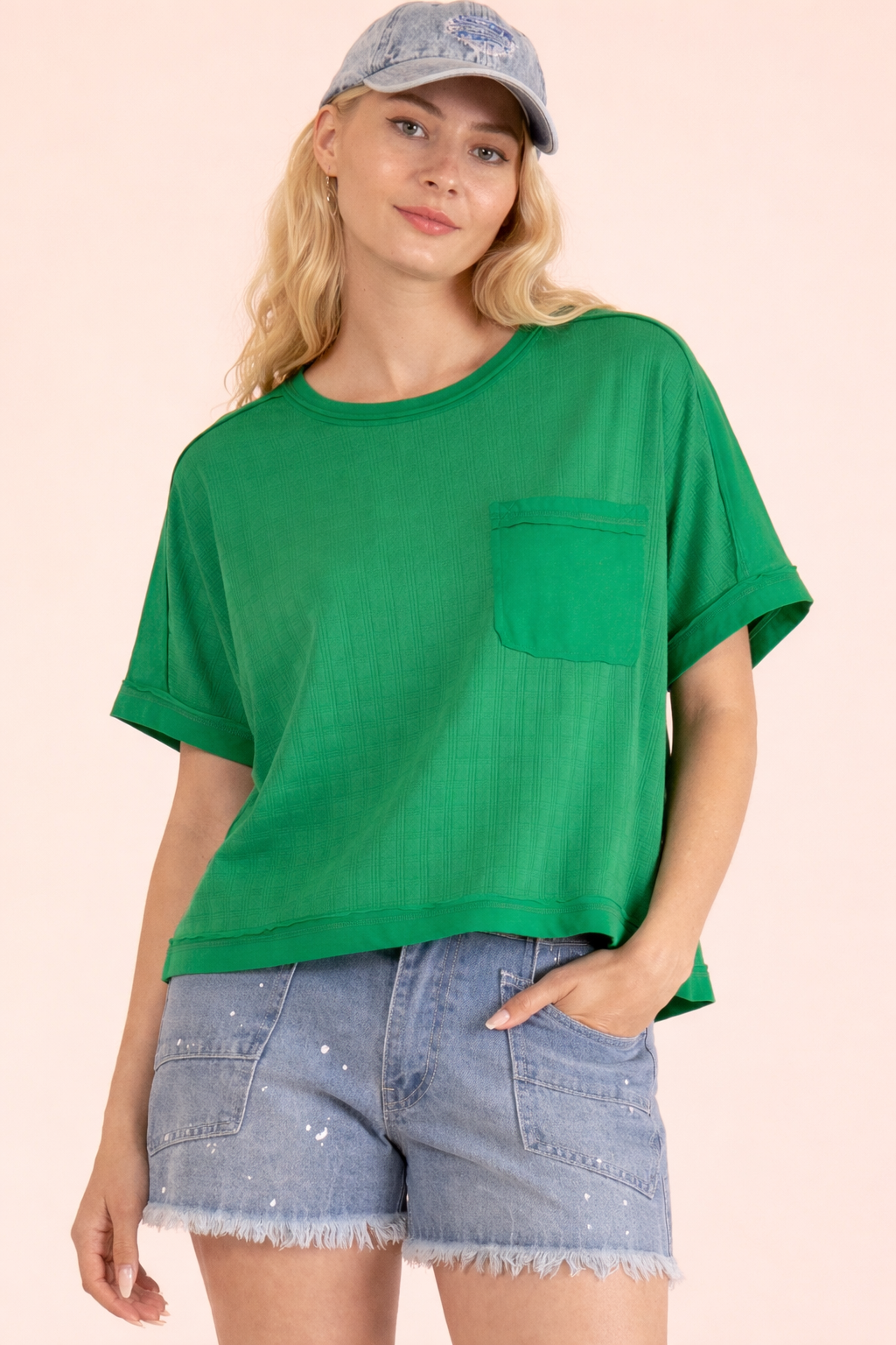 NT12626-Dolman Sleeve Textured Knit Casual Top