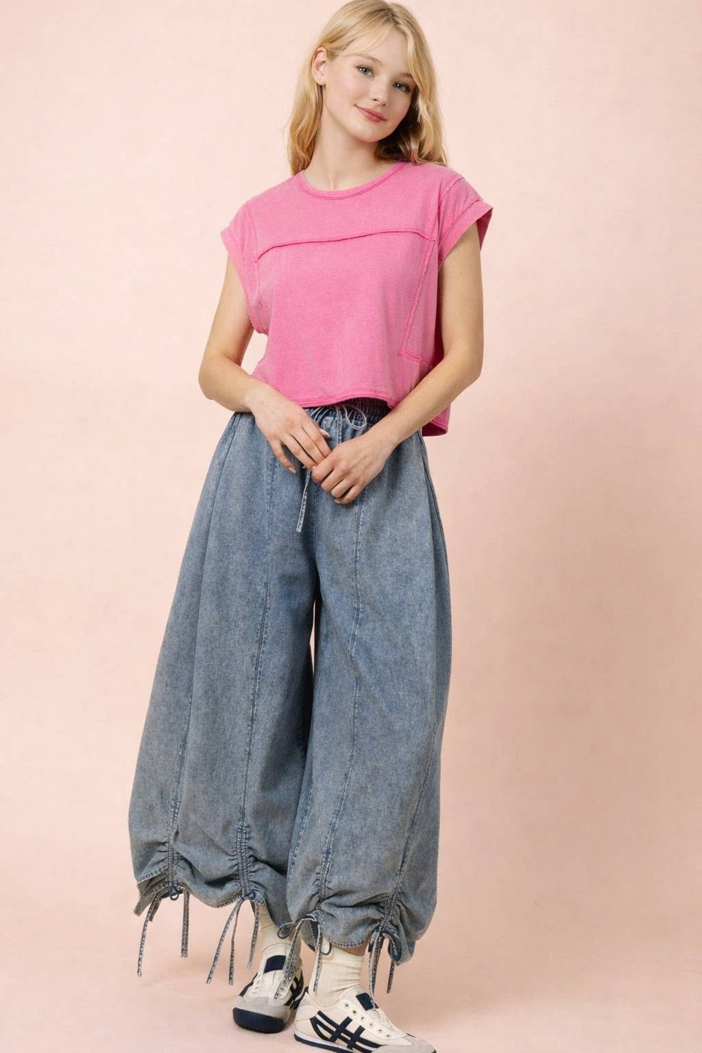 NT12173-Mineral Washed Sleeveless Casual Knit Top
