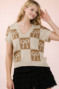 12W3370N-Bow Graphic Knit Summer Sweater Top