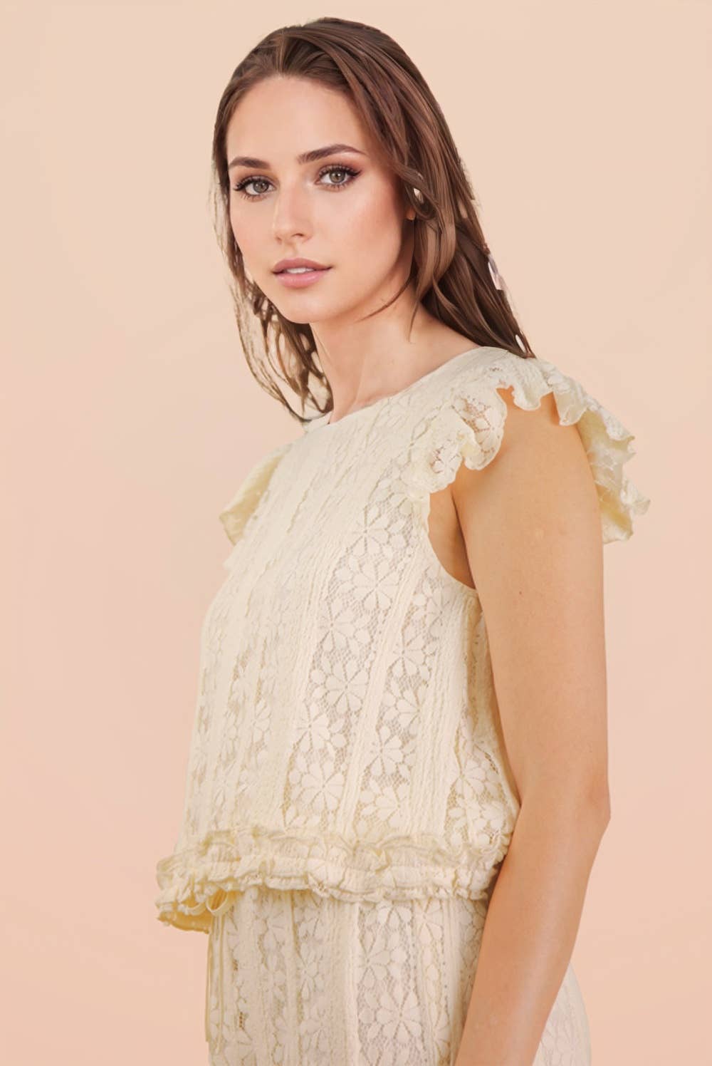 NT12510-Shoulder Ruffle Detail Lace Top