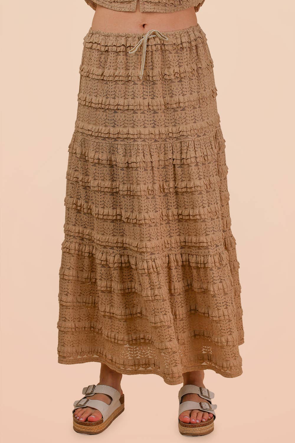 NS50182-Tiered Layered Lace Midi Skirt