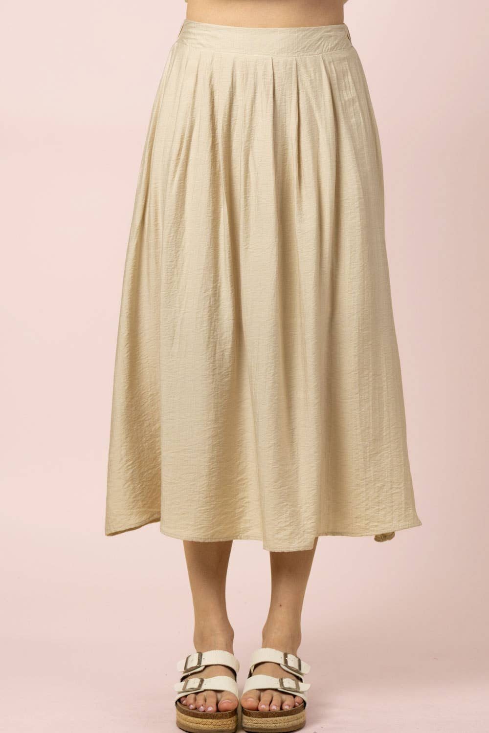NT12643SET-Pleated Bubble Blouse Top & Midi Skirt Set
