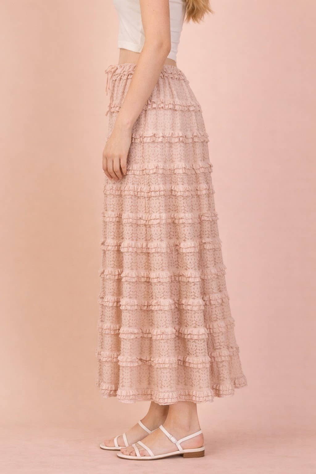 NS50182-Tiered Layered Lace Midi Skirt