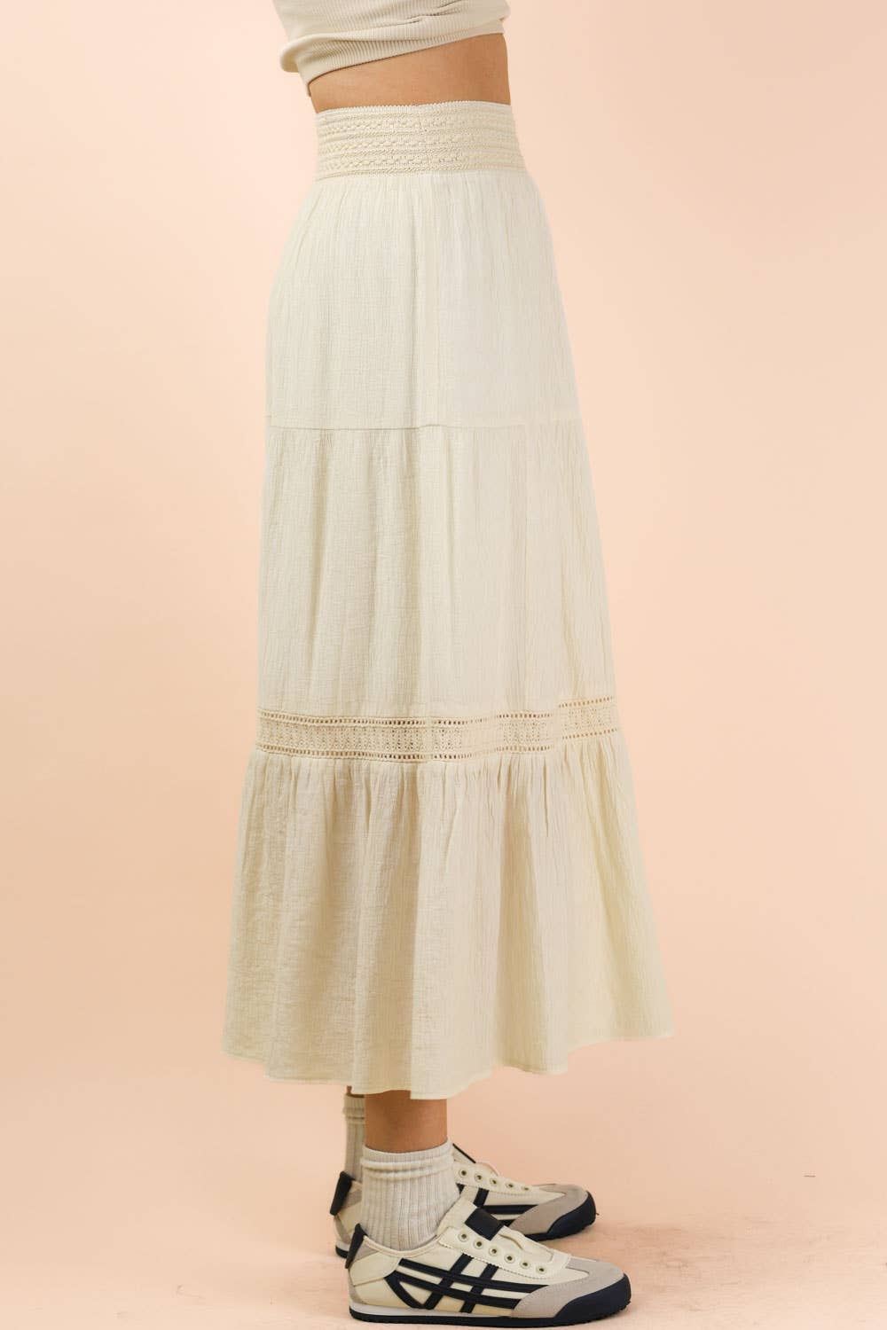 NS50200-Tiered Layers Solid Woven Mini Dress W/ Lace Trim