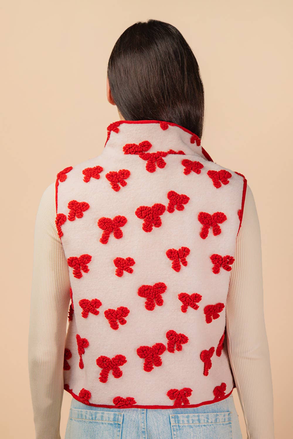 NJ90403-Textured Bow & Floral Printed Vest