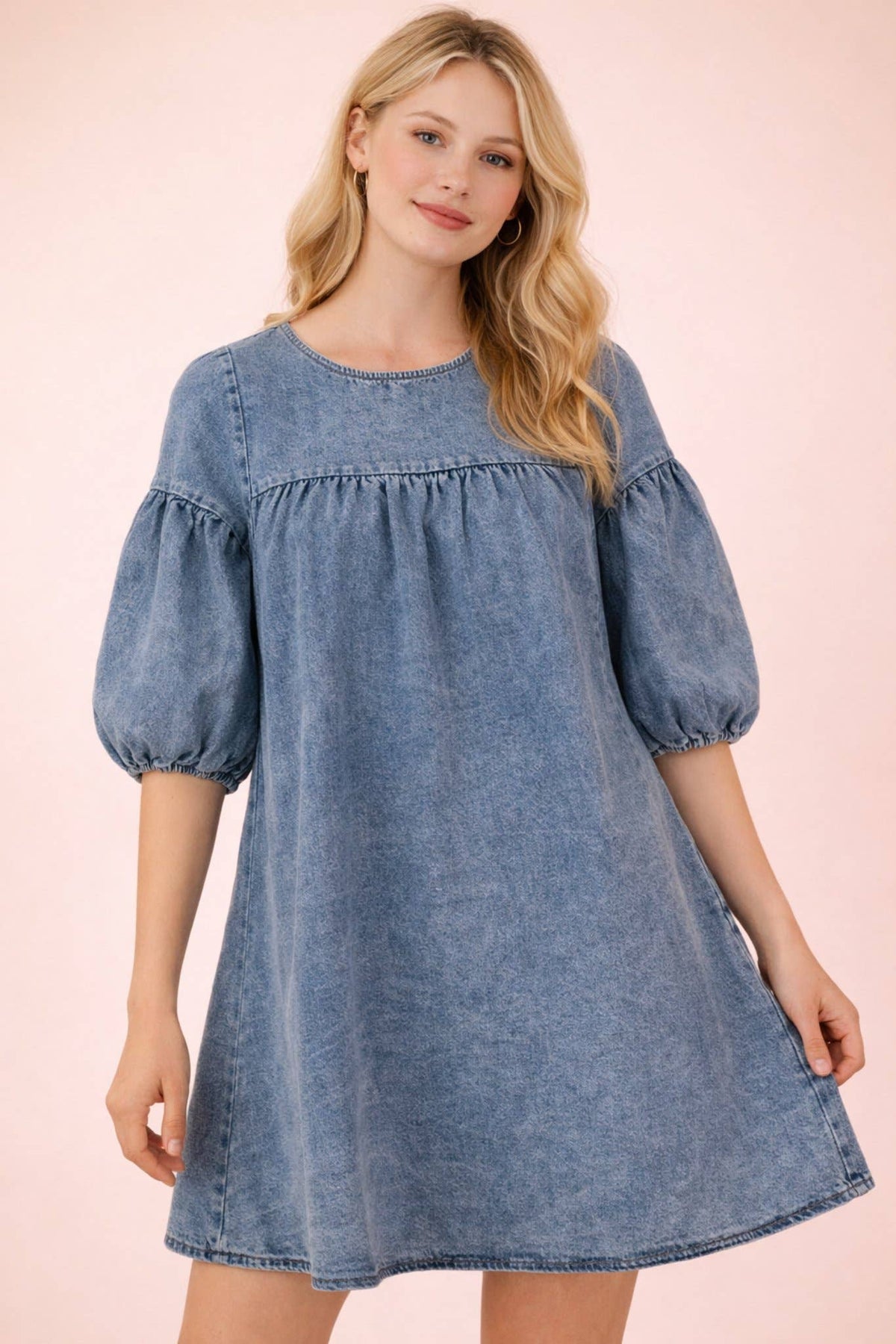 ND32015-Washed Denim Casual Mini Dress