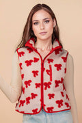 NJ90403-Textured Bow & Floral Printed Vest