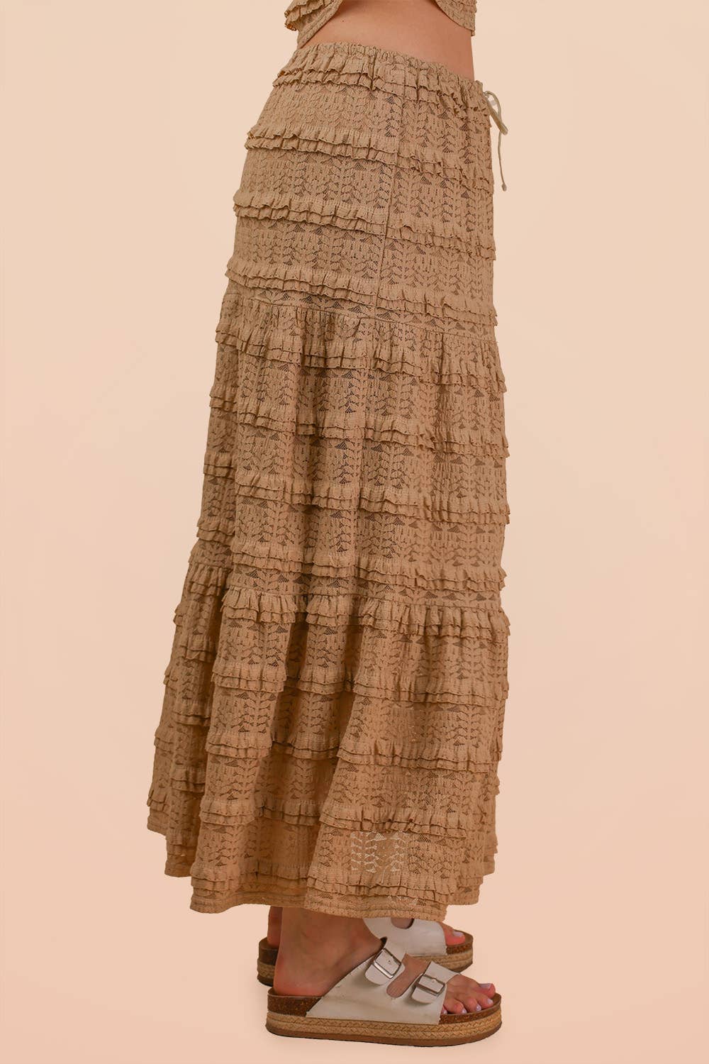NS50182-Tiered Layered Lace Midi Skirt