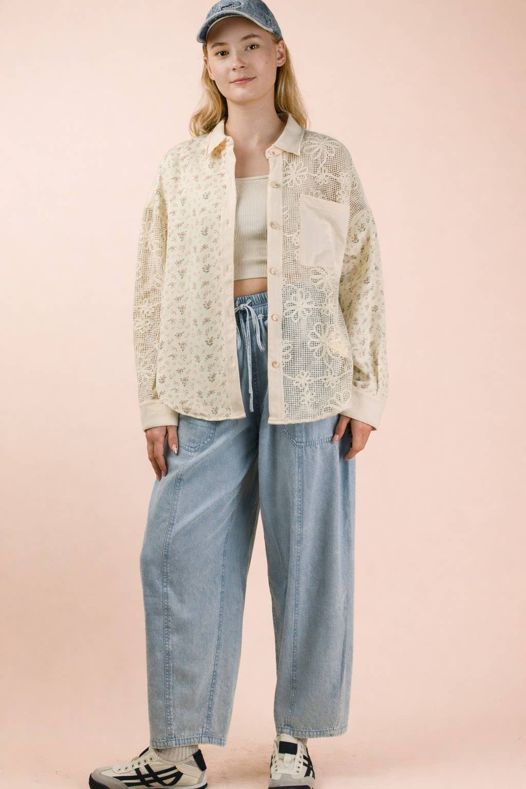 NT12590-Vintage Floral Lace Patchwork Shirt