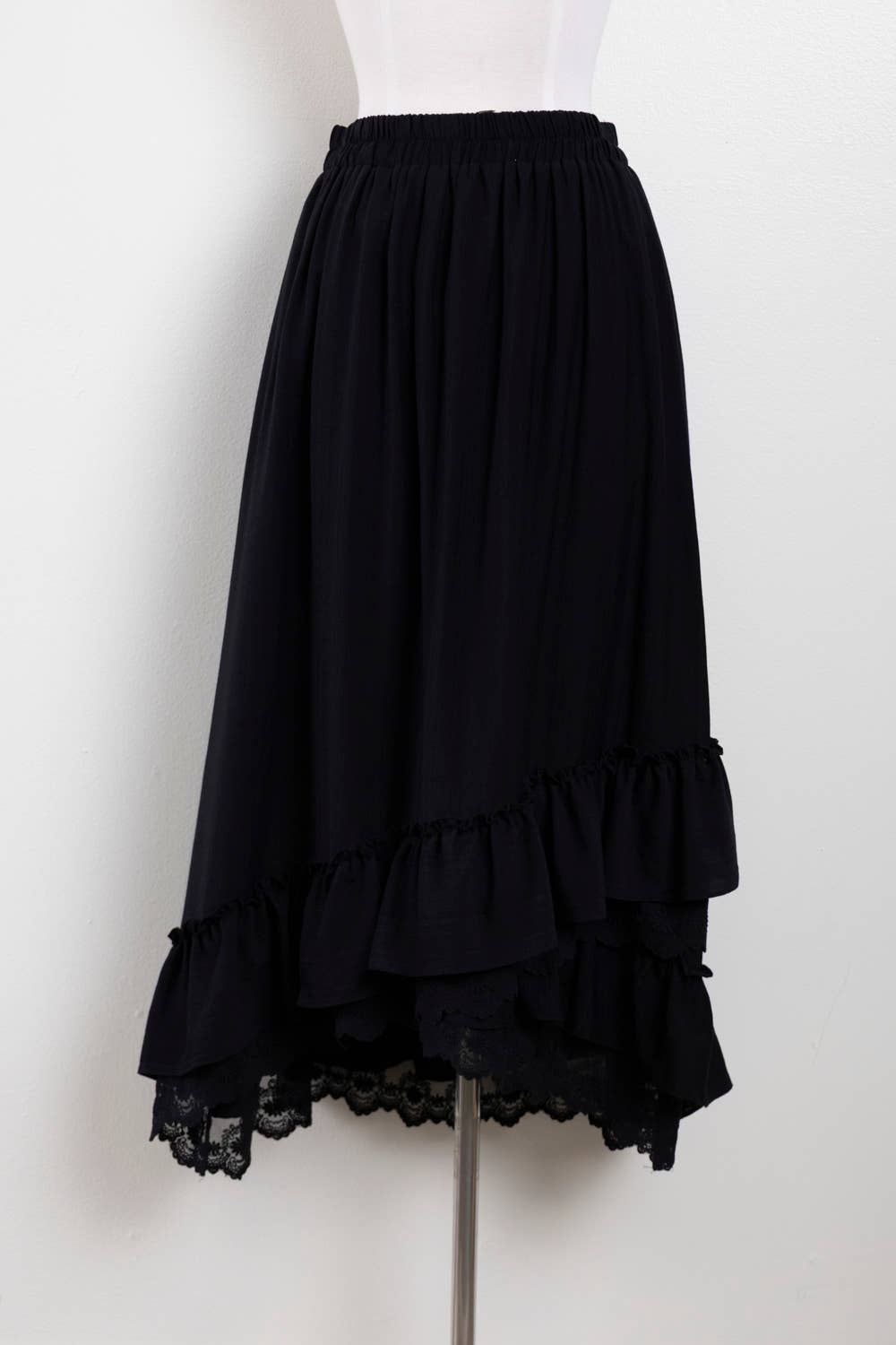 NS50204-Ruffle Hem Lace Trim Midi Dress