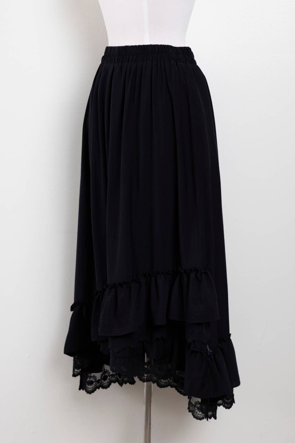 NS50204-Ruffle Hem Lace Trim Midi Dress