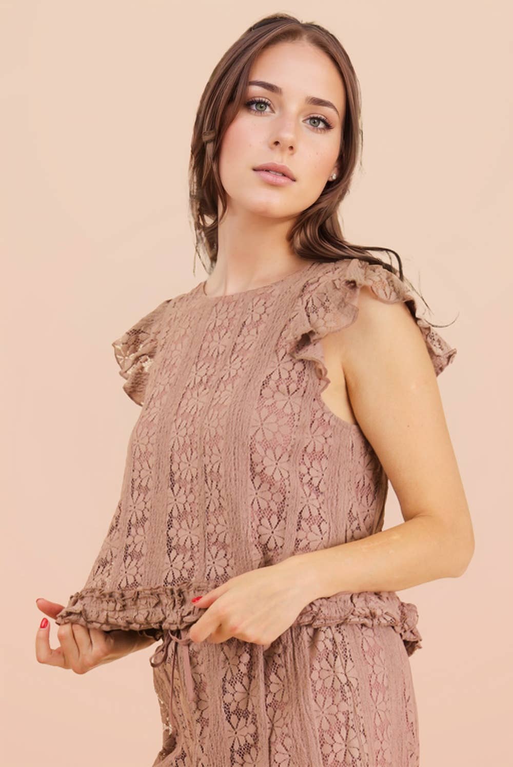 NT12510-Shoulder Ruffle Detail Lace Top