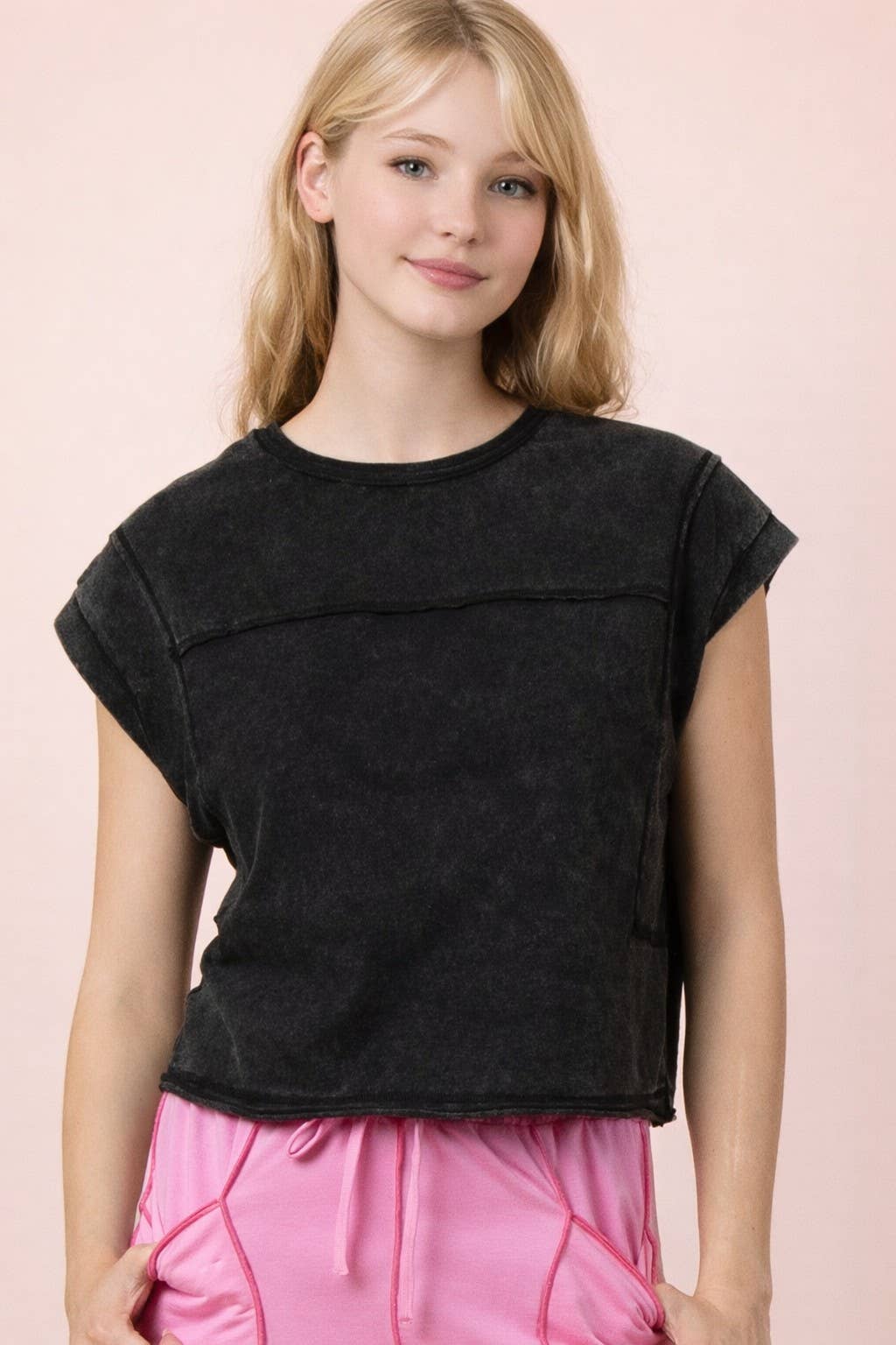 NT12173-Mineral Washed Sleeveless Casual Knit Top