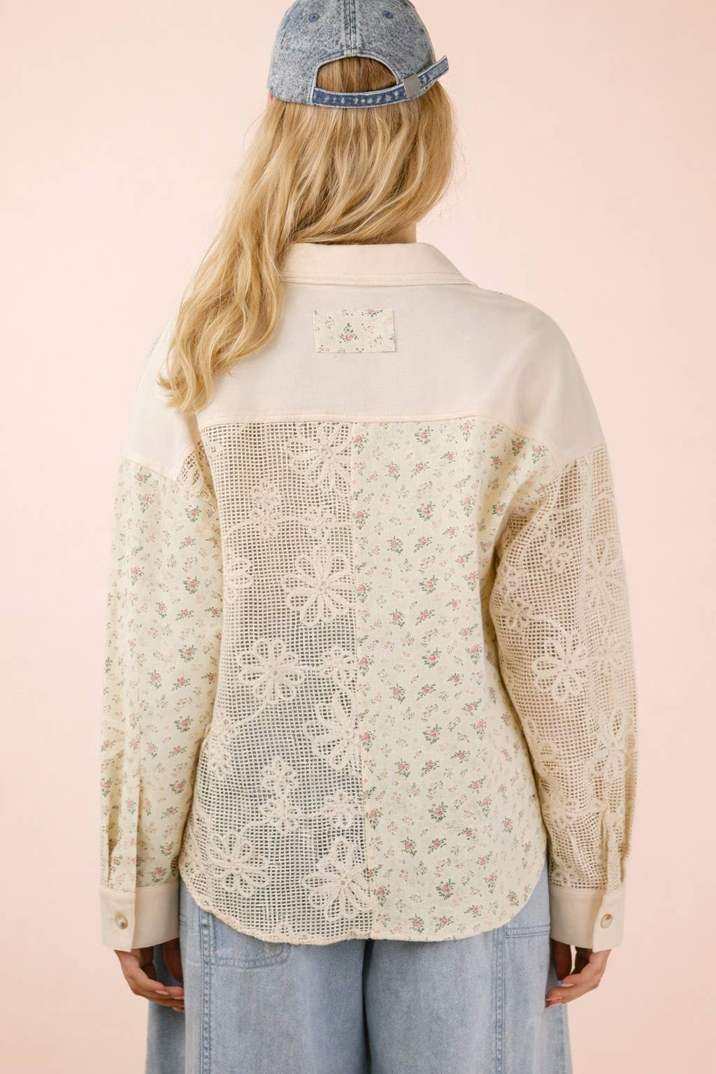 NT12590-Vintage Floral Lace Patchwork Shirt