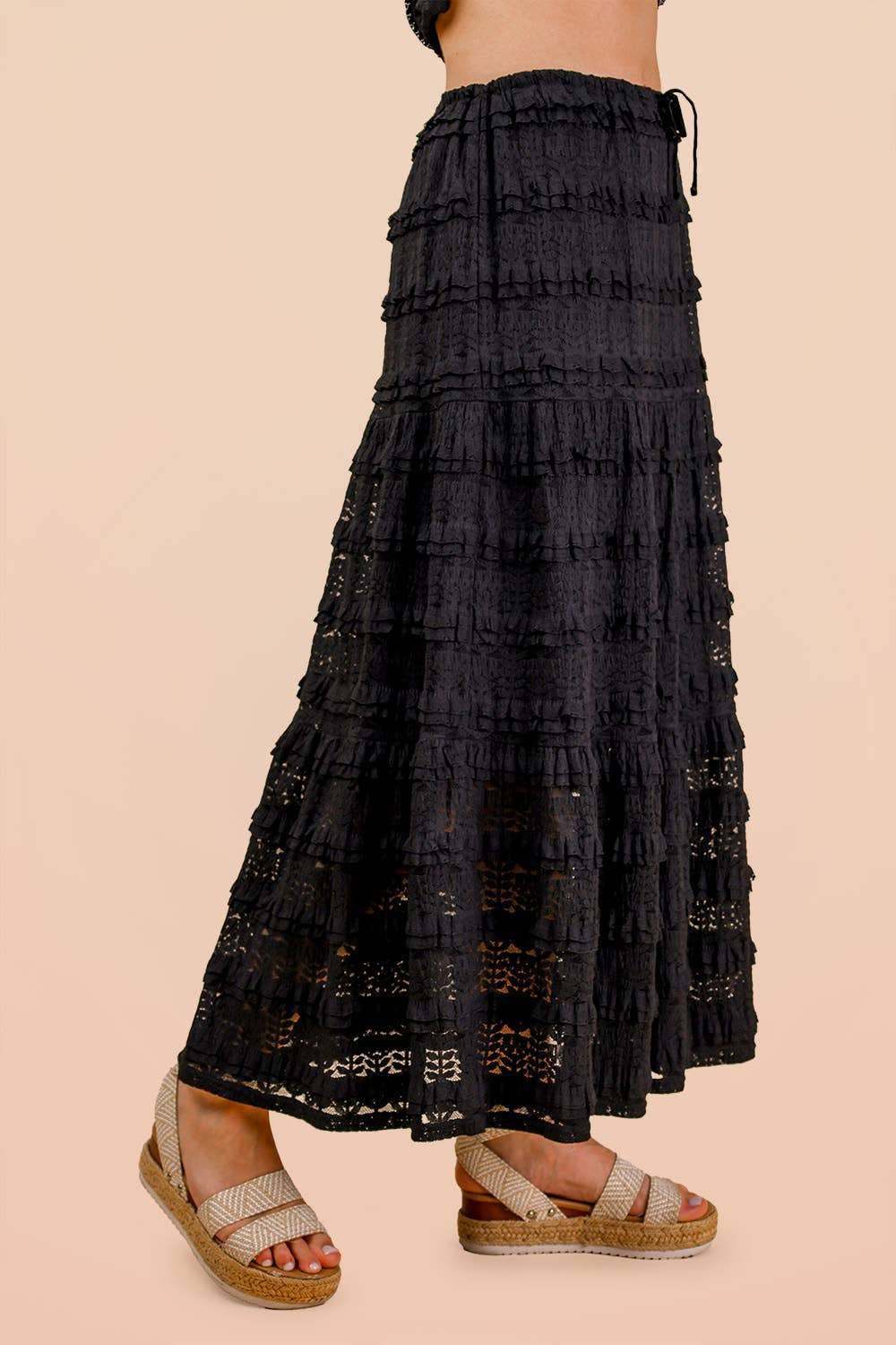 NS50182-Tiered Layered Lace Midi Skirt