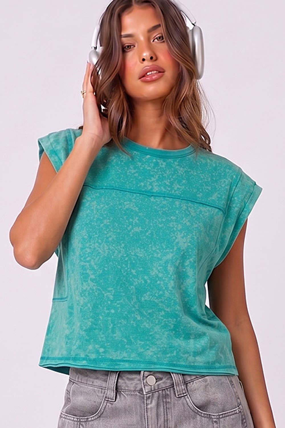 NT12173-Mineral Washed Sleeveless Casual Knit Top