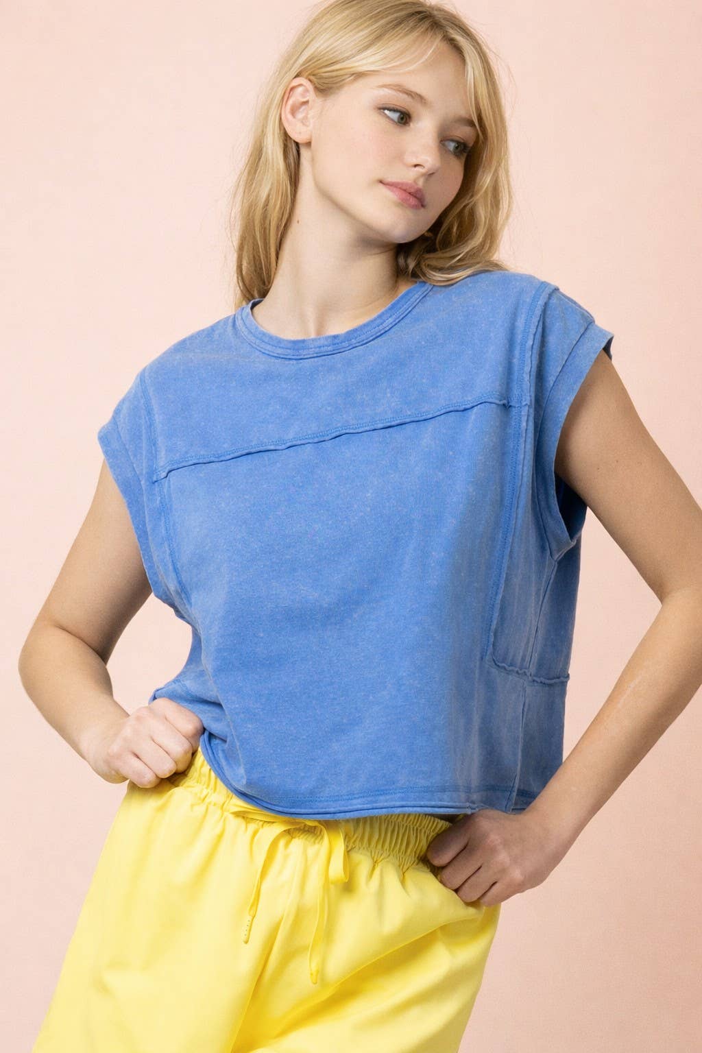 NT12173-Mineral Washed Sleeveless Casual Knit Top