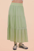 NS50200-Tiered Layers Solid Woven Mini Dress W/ Lace Trim