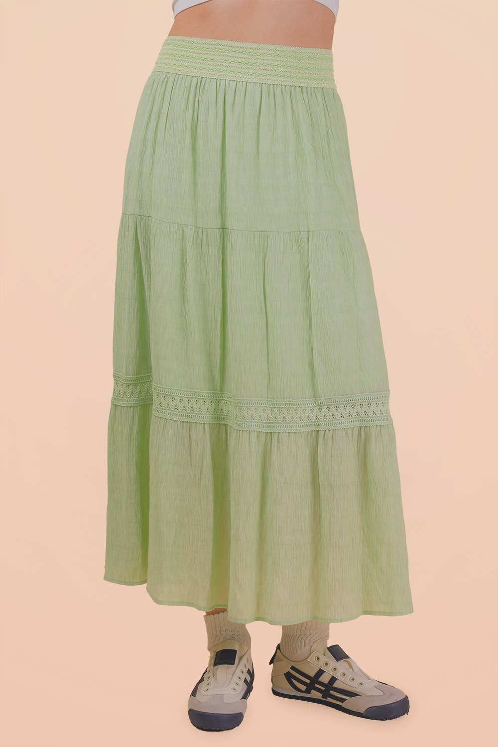 NS50200-Tiered Layers Solid Woven Mini Dress W/ Lace Trim