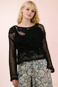 NT12142-Crochet Long Sleeve Knit Top