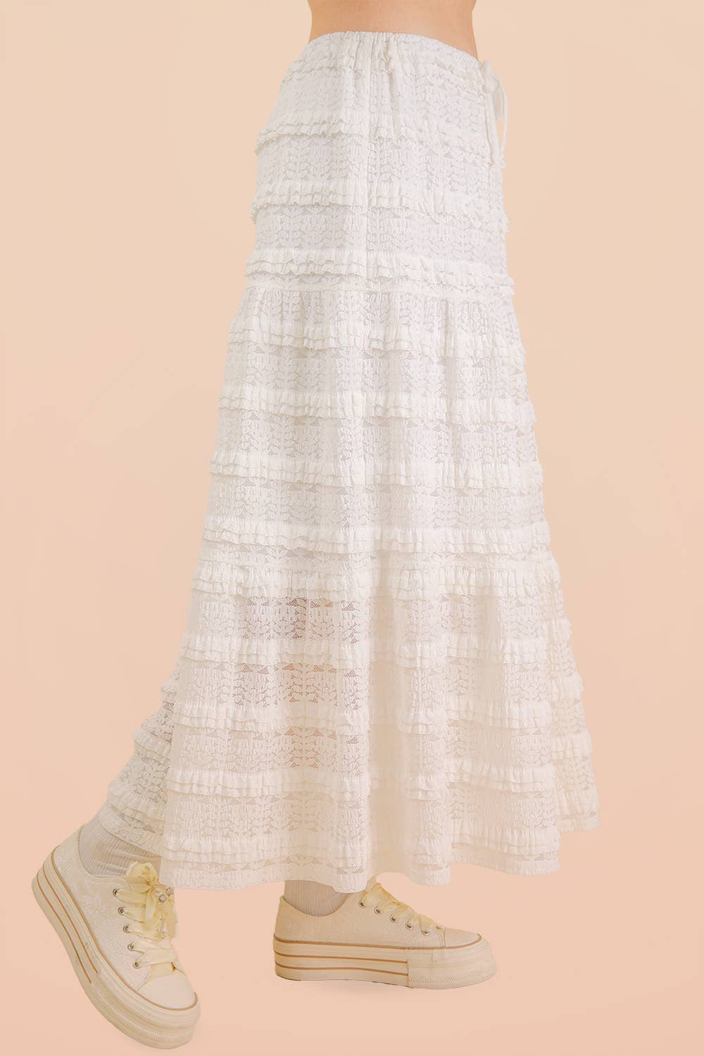 NS50182-Tiered Layered Lace Midi Skirt