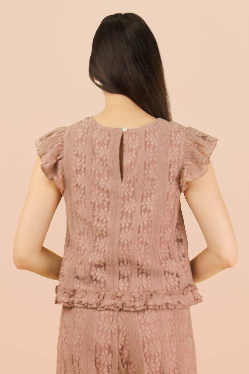 NT12510-Shoulder Ruffle Detail Lace Top