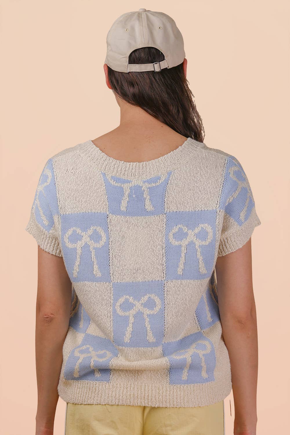 12W3370N-Bow Graphic Knit Summer Sweater Top