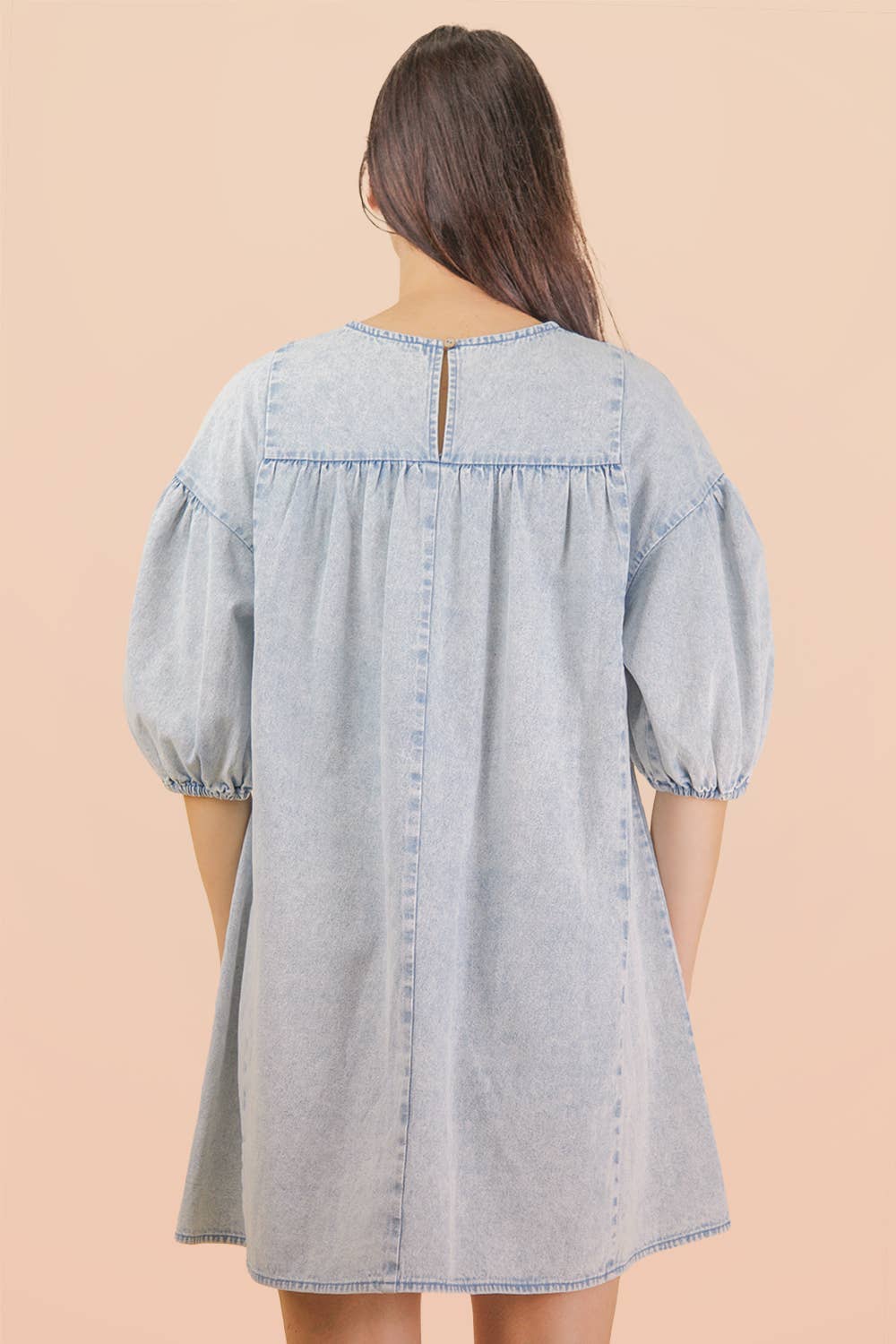 ND32015-Washed Denim Casual Mini Dress