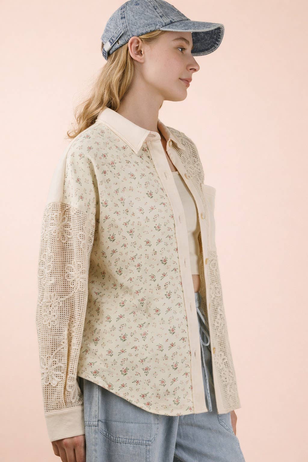 NT12590-Vintage Floral Lace Patchwork Shirt