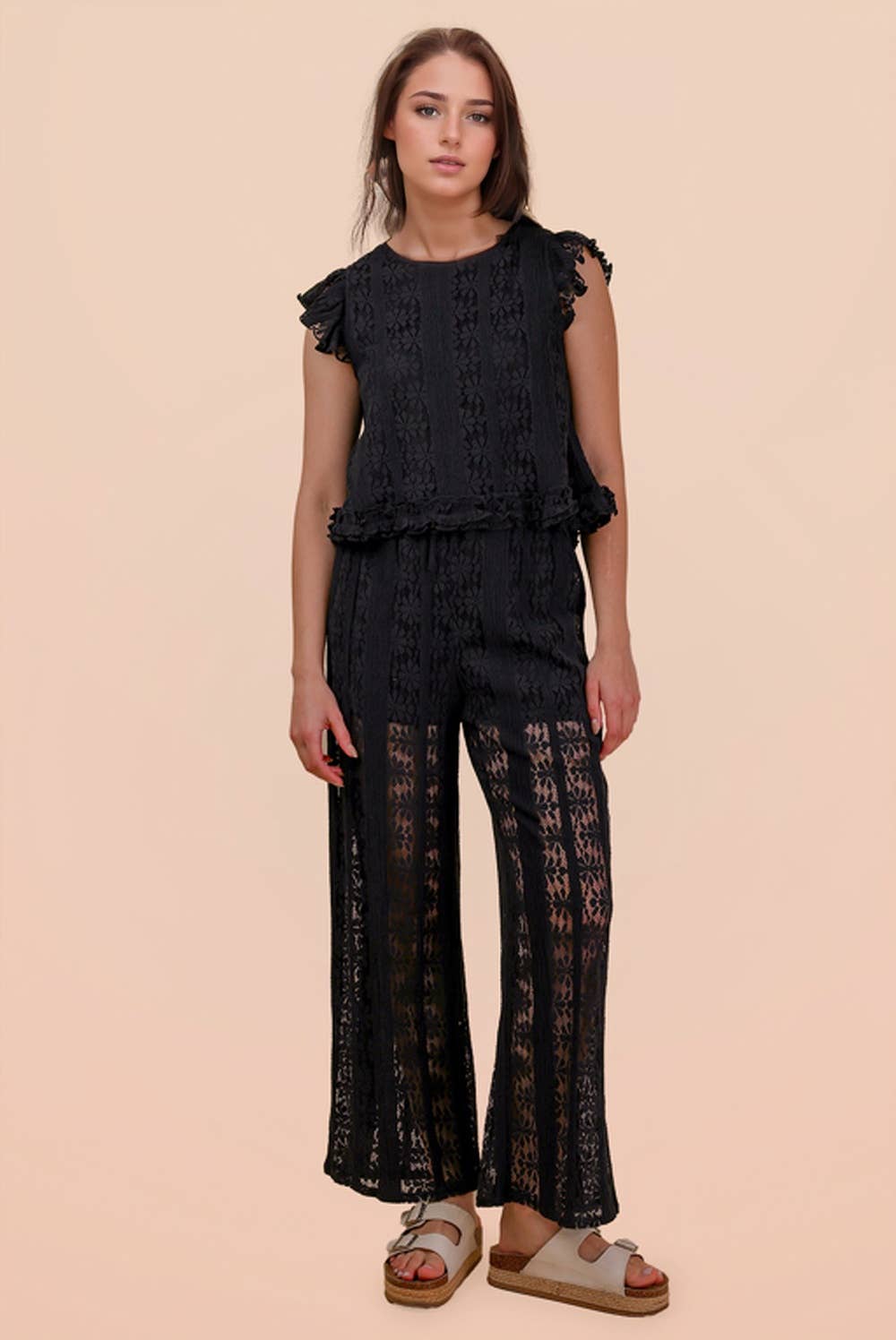 NT12510-Shoulder Ruffle Detail Lace Top