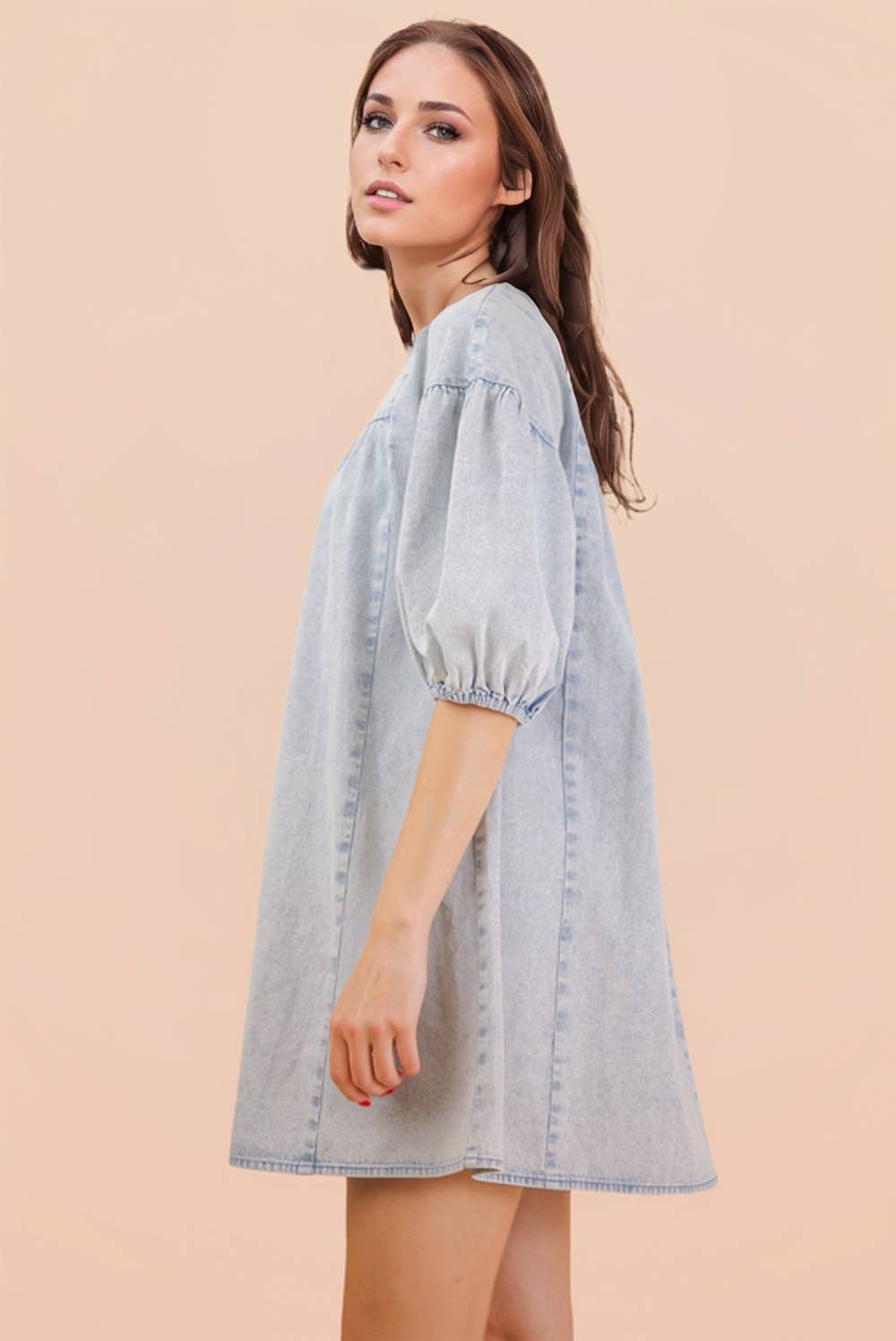 ND32015-Washed Denim Casual Mini Dress