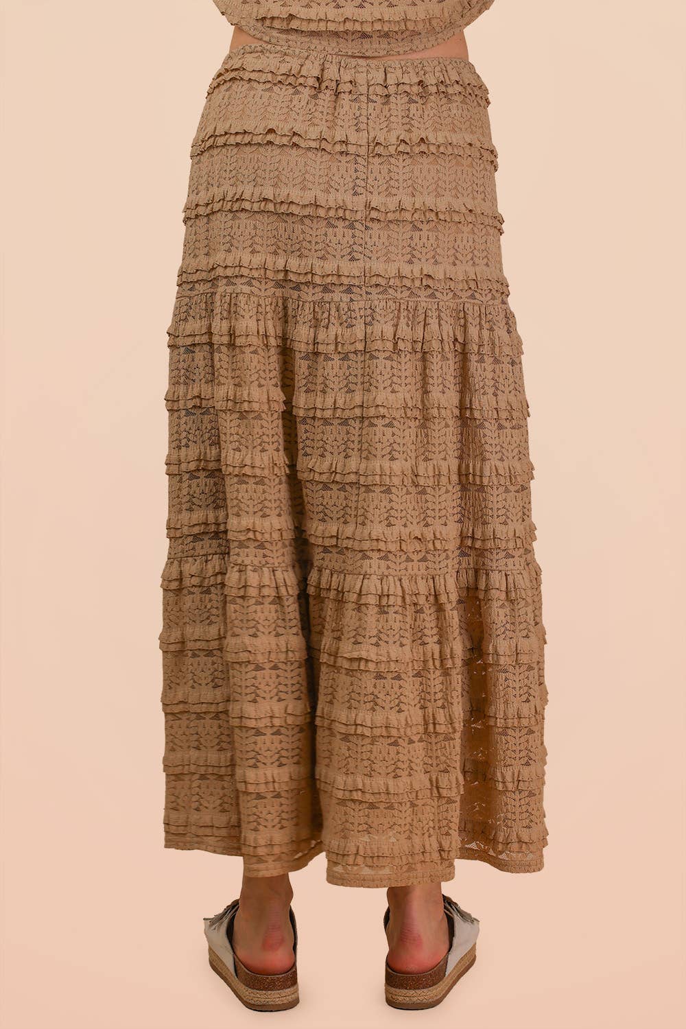 NS50182-Tiered Layered Lace Midi Skirt