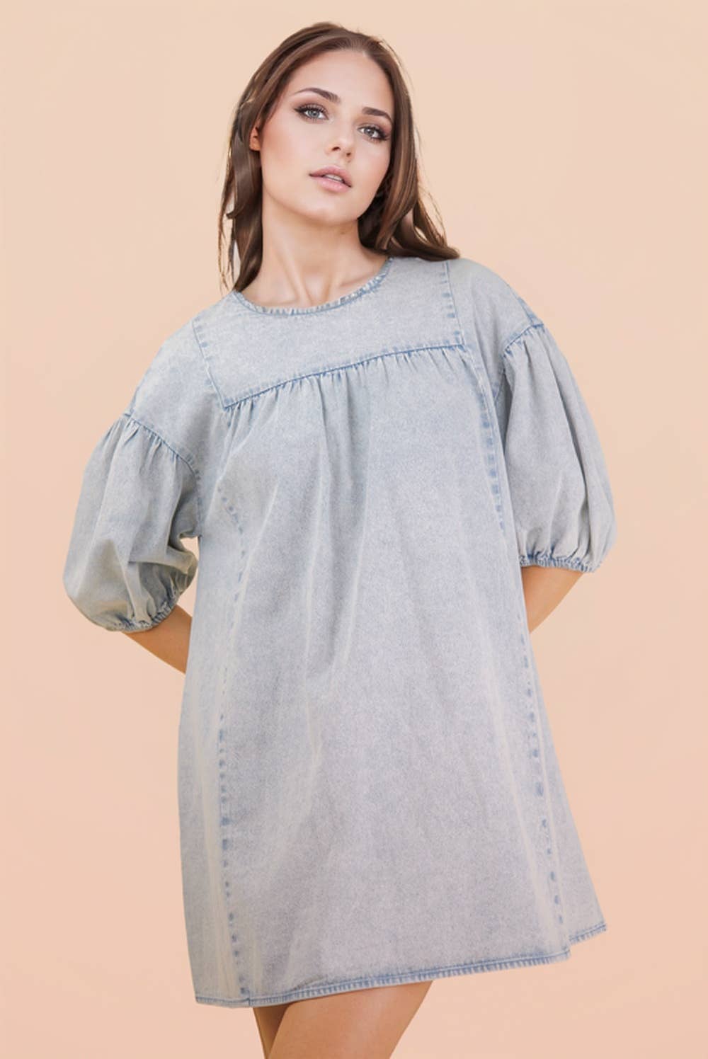 ND32015-Washed Denim Casual Mini Dress