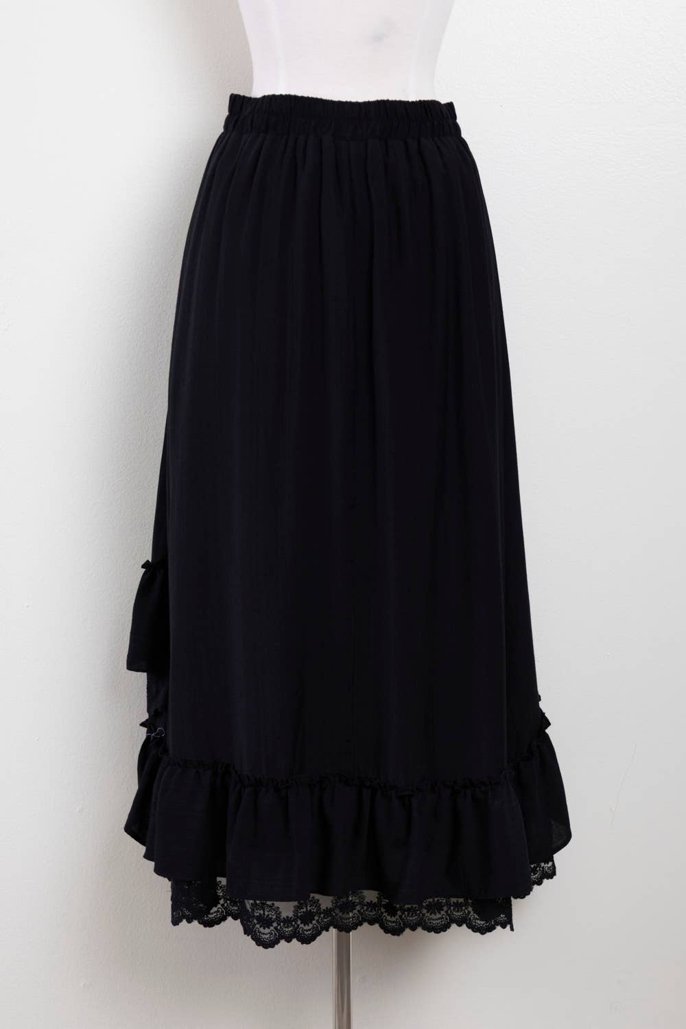 NS50204-Ruffle Hem Lace Trim Midi Dress