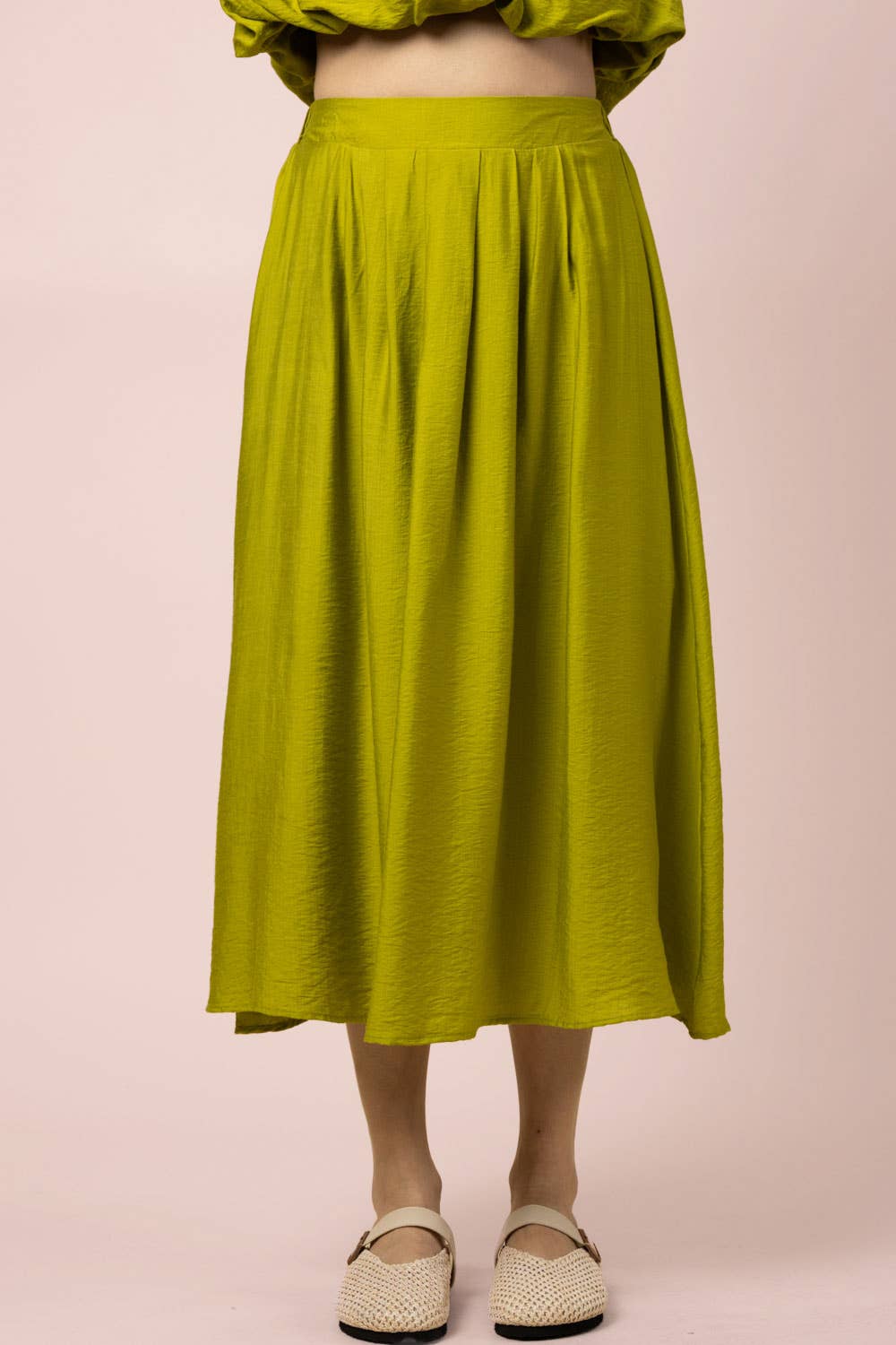 NT12643SET-Pleated Bubble Blouse Top & Midi Skirt Set