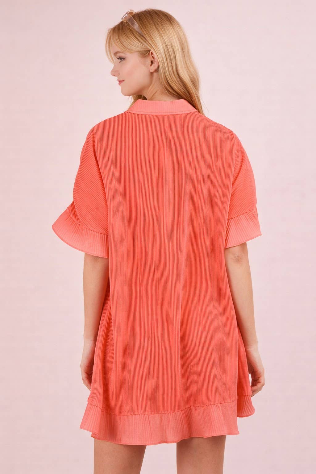 ND31602-Pleated Detail Button Down Mini Dress