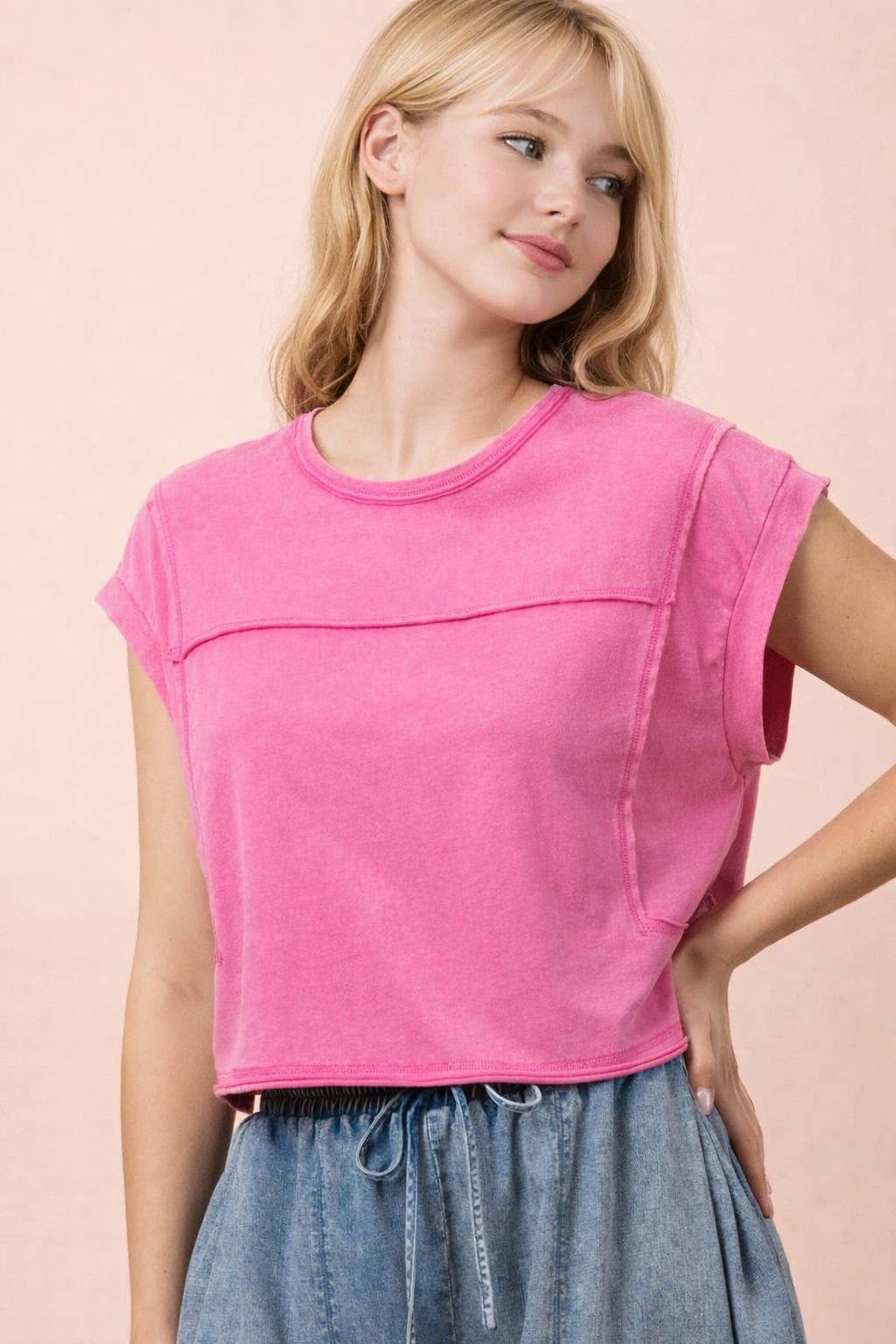 NT12173-Mineral Washed Sleeveless Casual Knit Top