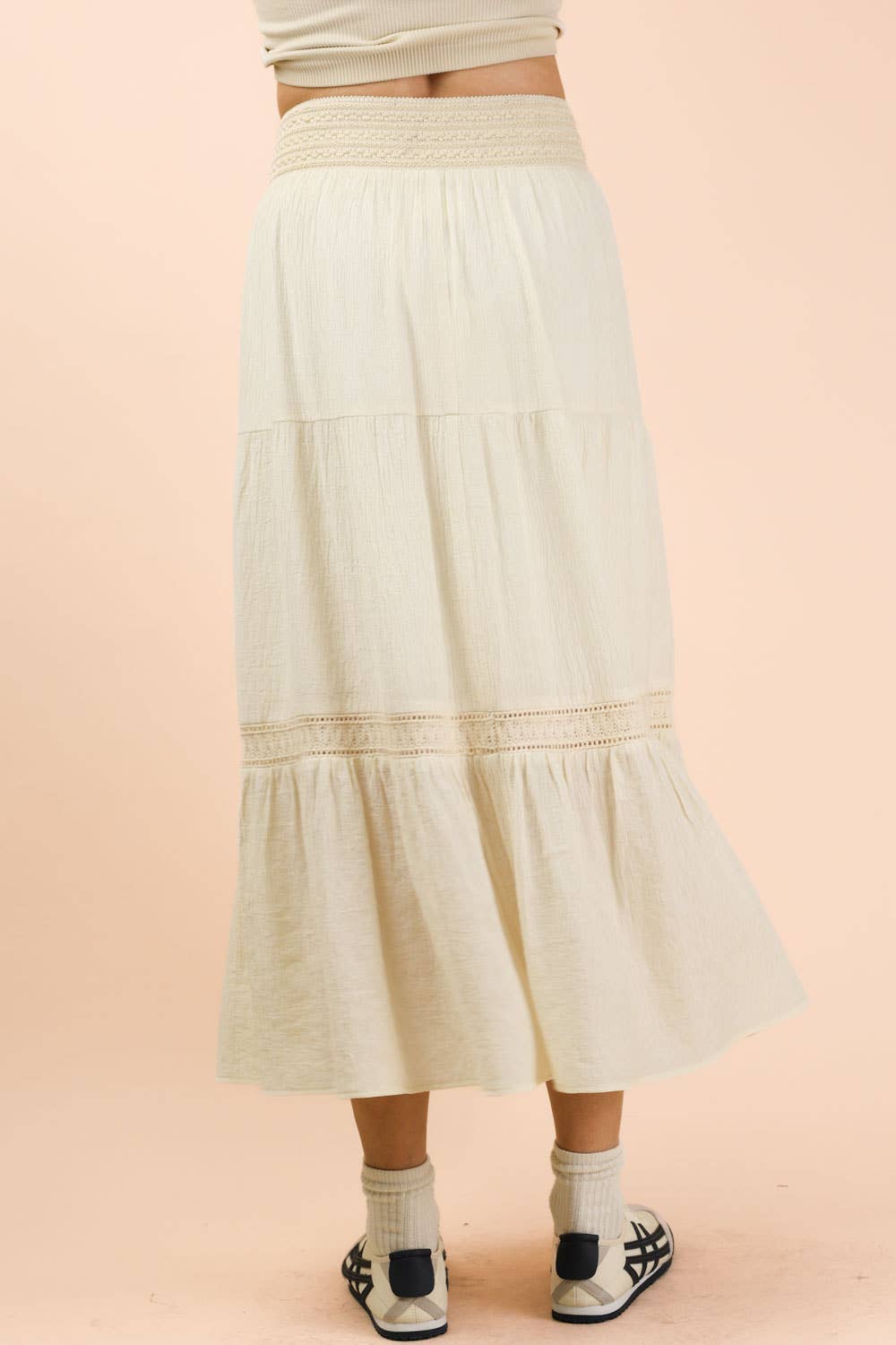 NS50200-Tiered Layers Solid Woven Mini Dress W/ Lace Trim