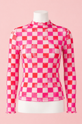 Rose Plaid Mesh Long Sleeve Top