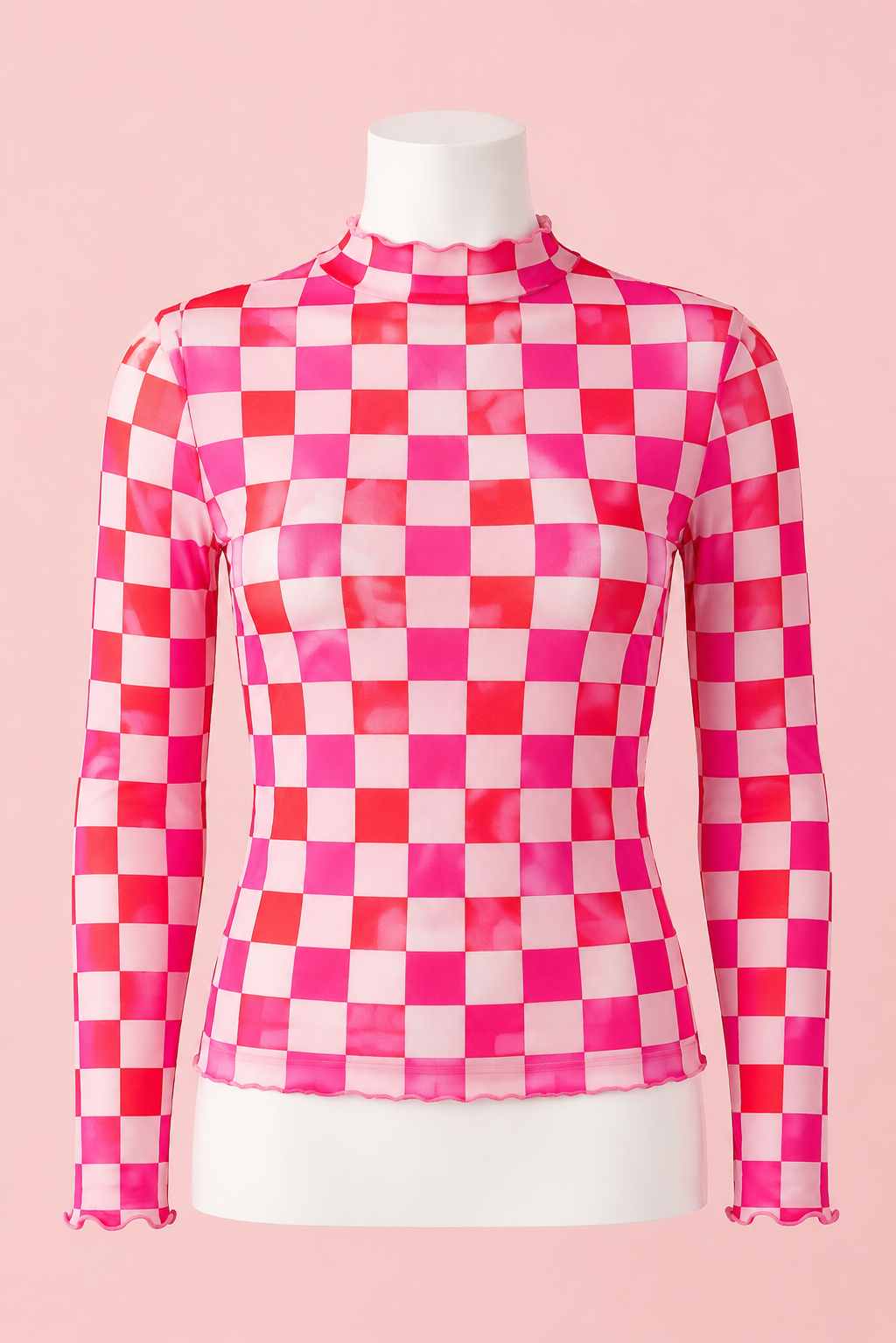 Rose Plaid Mesh Long Sleeve Top