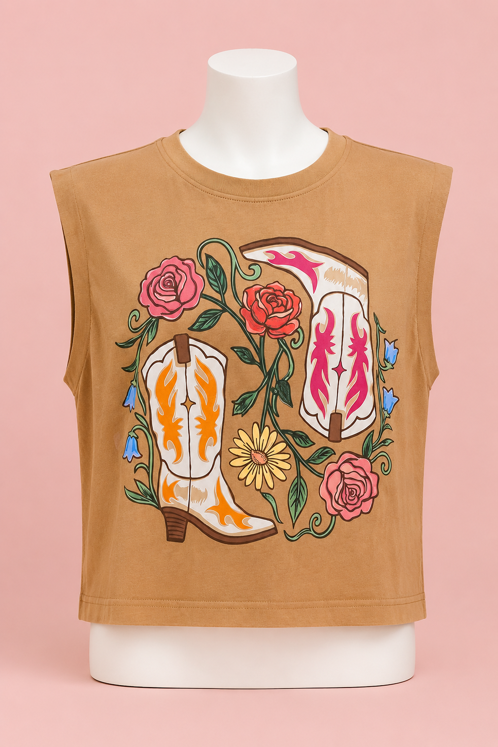 Western Floral Boots Sleeveless Top