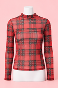 Plaid Mock Neck Mesh
