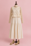 Ivory Bloom Embroidered Layered Midi Dress Set