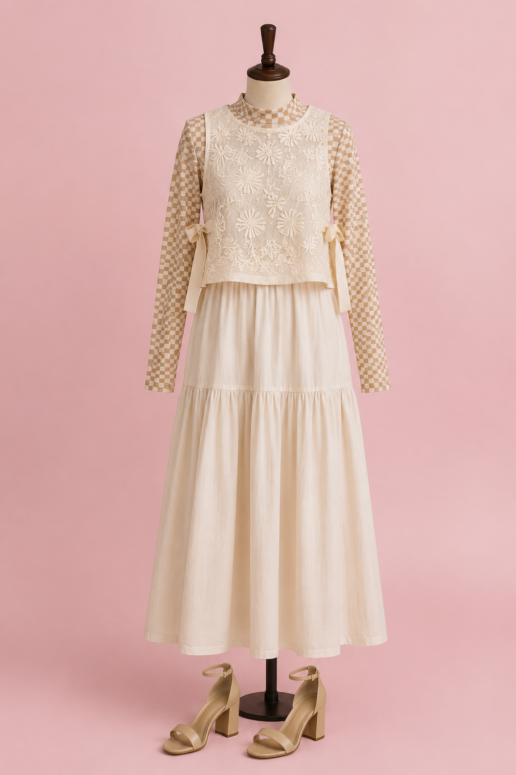 Ivory Bloom Embroidered Layered Midi Dress Set